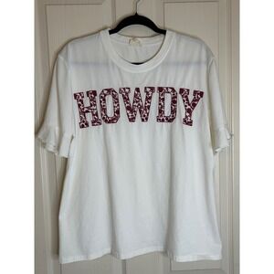 Layerz Clothing White Howdy Floral Embroidered Ruffle Sleeve T-Shirt Size M‎